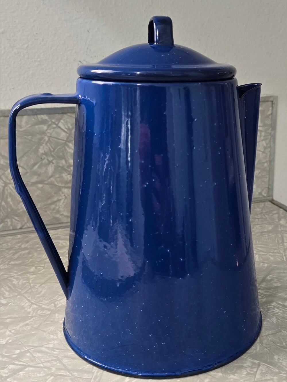 Enamelware Coffee Pot Cowboy Percolator blue Graniteware complete
